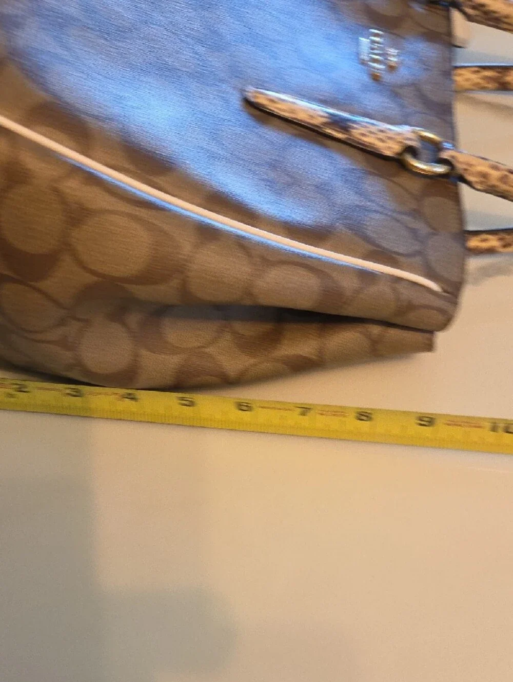 Coach Khaki Signature Satchel with Snake-Print Trim